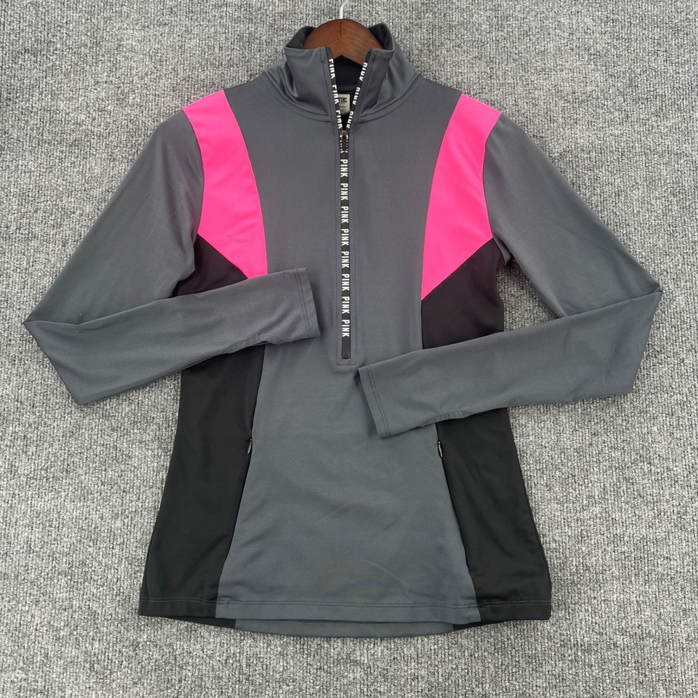 PINK Victoria's Secret Pullover Womens XS Gray Pink Quarter Zip Sporty Outdoor